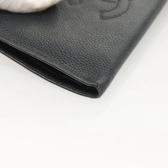 CHANEL COCO Mark Long Wallet Grained Calf Skin Navy Gold - Picture 7 of 16